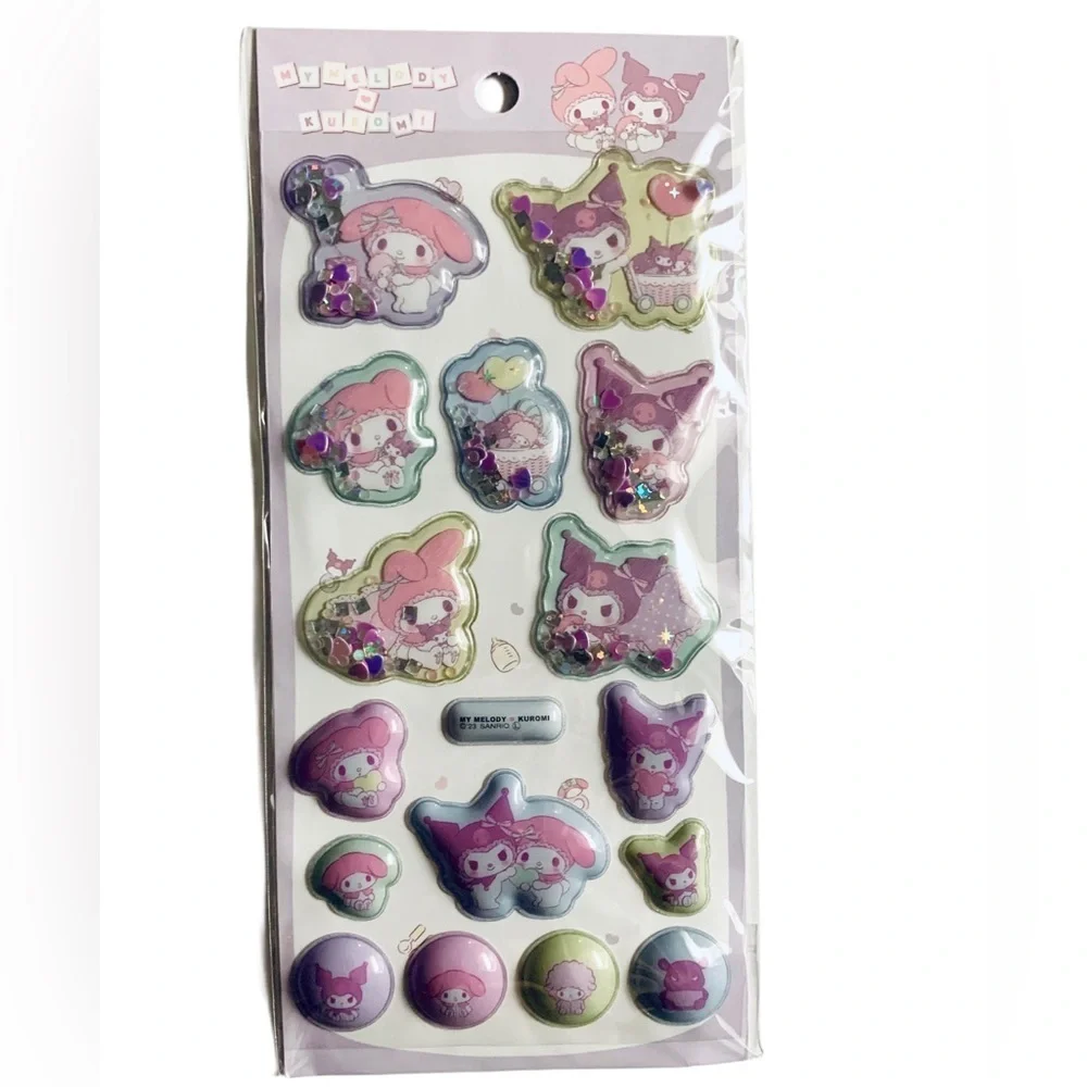 Sanrio 3D Stickers Glitter Capsule Quicksand Decals, Kuromi & My Melody